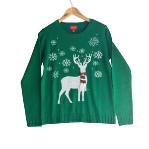 Holiday Lane Christmas Sweater Green Reindeer Snowflake Small Festive Sequin NWT